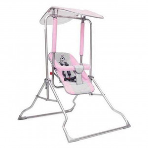 Leagan-copii-si-bebelusi-pentru-interior-si-exterior-Novokids-Garden-Swing-cadru-metalic-0+-ani-sezut-reglabil-in-3-trepte-pozitie-somn-centura-de-siguranta-maxim-25-kg-pliabil-Roz