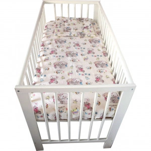 Lenjerie Patut Bebe Novokids™ din BUMBAC 100% , 3 Piese, Dimensiune Universala, PILOTA INCLUSA, Model Ursuleti Love, Alb