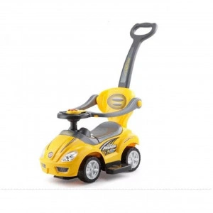 Masinuta copii si bebe FUNNY™ Sport Car, cu melodii, maner de impins pentru parinti, bara de protectie, design modern, Galben