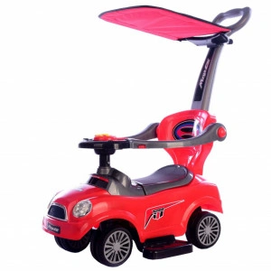 Masinuta copii si bebe NOVOKIDS™ MegaCar Plus ,Cu melodii ,Maner de impins pentru parinti detasabil, Copertina de protectie detasabila, Functie trotineta fara pedale, Pentru interior si exterior, Rosu