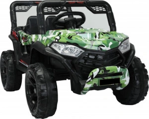 Masinuta Electrica cu acumulator pentru copii NOVOKIDS™ Buggy Mini UTV, Cu faruri luminoase, Telecomanda, 3-7 ani , max 30 kg, 3 Viteze, Lungime 110 cm, Model Offroad, Verde Camuflaj
