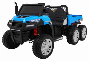 Masinuta Electrica cu acumulator pentru copii NOVOKIDS™ Farmer Beast Buggy, 6 roti, 2 locuri, Cu remorca si faruri luminoase, Roti din Cauciuc EVA, 3-12 ani, max 60 kg, 24V, Lungime 151 cm, Albastru
