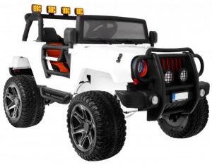 Masinuta Electrica cu acumulator pentru copii NOVOKIDS™ Jeep 4X4 PRO, 2 locuri, Max 40 kg, Roti din Cauciuc EVA, 3-10 ani , Husa ploaie si rucsac ,2 Baterii 12V, 2 Viteze, Lungime 139 cm, 4 motoare , Alb