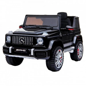 Masinuta Electrica cu acumulator pentru copii NOVOKIDS™ Mercedes G63 AMG , Roti din Cauciuc EVA, Melodii si USB , 3-8 ani , usi cu deschidere , Baterie12V, 2 Viteze, lungime 110 cm, 2 motoare 550 W, Negru