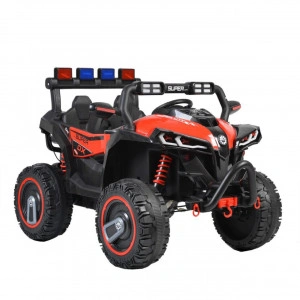 Masinuta Electrica cu acumulator pentru copii NOVOKIDS™ Super Beasty Buggy UTV , 2 locuri, Cu faruri luminoase, Telecomanda, 3-9 ani , max 30 kg , 12V, Mp3/USB, 2 Viteze, Lungime 132 cm, Model Offroad, Rosu cu Negru