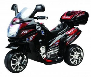 Motocicleta Electrica cu Acumulator Pentru Copii NOVOKIDS™ Moto Classico 51, 3-6 ani, max 25 kg, Cu Sunete , Trotineta Electrica, 3 Roti, MERS CU SPATELE, Negru