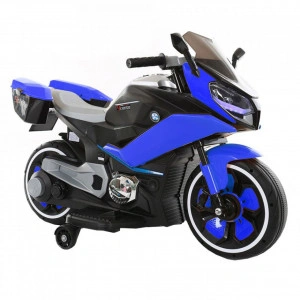 Motocicleta Electrica cu Acumulator Pentru Copii NOVOKIDS™ Nepal Premium Motor, 3-8 ani, max 30 kg, Cu Bluetooth, Melodii si Sunete , Roti ajutatoare, lungime 108 cm, Cu portbagaj, Albastru
