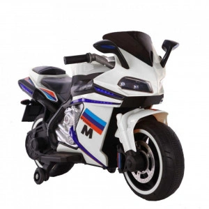 Motocicleta Electrica cu Acumulator Pentru Copii NOVOKIDS™ Sport Premium Motor, 12 Volti, 3-6 ani, max 30 kg, Cu Melodii si Lumini Frontale, Roti ajutatoare, Alb