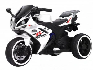 Motocicleta Electrica cu Acumulator Pentru Copii NOVOKIDS™ Storm Motor Trio GTX, Cu melodii si lumini, 12V, Max 30 kg, Trotineta Electrica, 3 Roti, Mers cu spatele, Alb