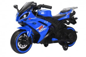 Motocicleta Electrica cu Acumulator Pentru Copii NOVOKIDS™ Storm Motor Duo GTX, Cu melodii si lumini, 12V, Max 30 kg, Trotineta Electrica, Roti ajutatoare, Mers cu spatele, Albastru