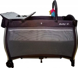 Patut Pliant NOVOKIDS™ Baby C XXL, 110X80 cm, transforabil in Tarc Copii, 2 Niveluri, Masa infasat detasabila, jucarii din plus, geanta transport, Gri Jeans