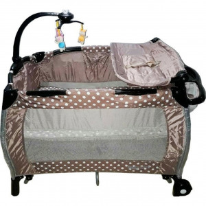Patut-Pliant-rotund-cu-balansoar-Tarc-copii-Baby-Care-ROUND-NEST-Pliabil-pe-2-Niveluri-cu-muzica-si-Masa-infasat-Jucarie-Carusel-cu-jucarii-din-plus-geanta-transport-inclusa-Maron-cu-buline_1