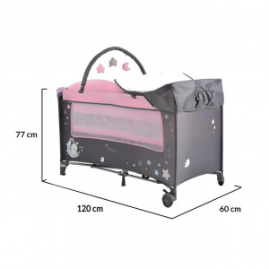 Patut-pliant-transformabil-in-tarc-copii-NOVOKIDS-Sleepy-NEST-60X120-cm-2-Niveluri-Masa-infasat-Jucarie-Carusel-cu-jucarii-din-plus-Fermoar-acces-lateral-Roz-cu-Gri