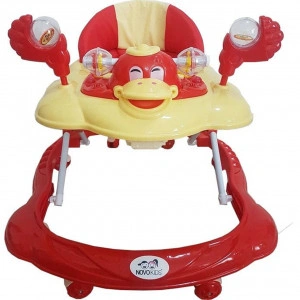 Premergator Reglabil in 3 Trepte NOVOKIDS™ Happy Duck , Ratusca, Pliabil, 8 Roti, Cu Melodii, Rosu