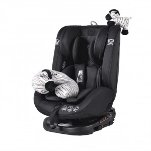 Scaun Auto cu Isofix NOVOKIDS™ Serengenti Deluxe, Rotire 360°, 0-36 kg, Tetiera reglabila pe inaltime, Omologare R-129 i-Size, Centura 5 puncte, Pernuta masina zebra, Negru