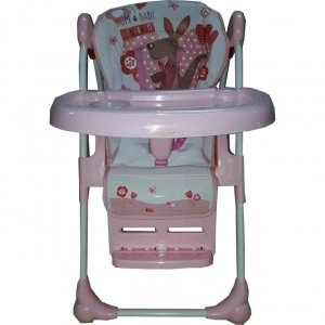 Scaun de masa pentru copii si bebe Baby Care™ reglabil in 3 trepte,pliabil, centura de siguranta, sezut comfortabil, masuta detasabila, functie scoica, ROZ