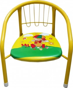Scaun metalic pentru copii Novokids™ Little chair , Sezut moale cu sunete, Pentru interior si exterior, Dimensiuni 36x36x34 cm , Galben