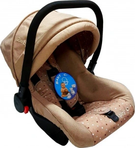 Scoica auto pentru bebelusi Baby Care™ PRO, cos auto, maner reglabil, captuseala comfortabila, sistem de prindere, Omologare R-129 i-Size, maximum 13 kg, Maron cu buline