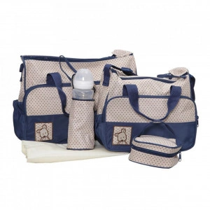 Set 3 genti bebe NOVOKIDS™ Mastella atasabile la carucior, Capacitate mare , Geanta termos pentru biberoane inclusa, dimensiune 39X35X10 cm , Albastru si Crem