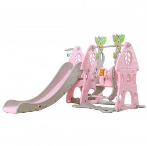 Tobogan-3-in-1-Pentru-Copii-NOVOKIDS-Wonder-Slide-cu-Leagan-Pentru-Interior-si-Exterior-187-centimetri-panta-alunecare-Maxim-40-Kg-Cos-de-baschet-inclus-Roz_1