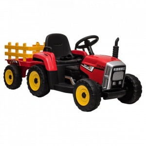 Tractor Electric XXL cu acumulator pentru copii NOVOKIDS™ Little Farmer , Cu remorca, Melodii si USB , 3-8 ani , Baterie12V, 2 Viteze, lungime 137 cm,Lumini , Rosu