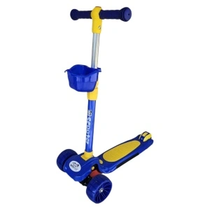 Trotineta copii cu roti luminoase din silicon NOVOKIDS™ Mini Scooter 6160, Cu melodii si lumini, 3 roti, Pliabila, Maner reglabil pe inaltime, Maxim 50 kg, Design modern, Albastru