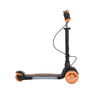 Trotineta copii cu roti luminoase din silicon NOVOKIDS™ Toy Cube, Cu melodii si lumini, 3 roti, Pliabila, Maner reglabil pe inaltime, Max 50 kg, Sistem frana Easy Break, Far luminos in fata, Design modern, Negru cu Portocaliu - Img 3