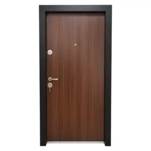 Usa metalica de exterior cu izolatie si vizor Novo Doors NDS305, Din compozit, 2 yale, Kit complet, Pentru case, Nuc
