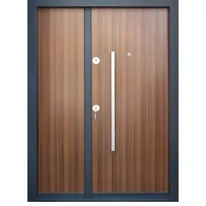 Usa metalica dubla de exterior Novo Doors NDS1200 de culoare Nuc cu deschidere pe Dreapta