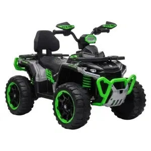 ATV Electric cu acumulator pentru copii NOVOKIDS™ MonsterQuad PRO , Cu melodii si lumini, Lungime 113 cm, 3-8 ani , Max 35 kg , Roti EVA, 12V, 4 motoare, Verde cu Negru