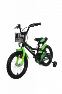 Bicicleta pentru copii NOVOKIDS™ Splend'Or Boom Edition, Cosulet, Roti 12" inch, Max 30 kg, Cadru otel, Roti ajutatoare, Ghidon reglabil, Negru Verde