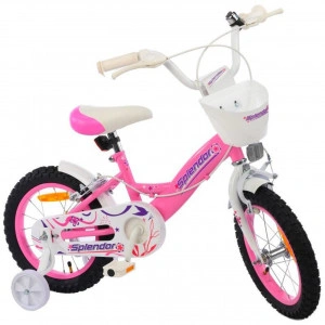 Bicicleta pentru copii NOVOKIDS™ Splend'Or Boom Edition, Cosulet, Roti 16" inch, Max 35 kg, Cadru otel, Roti ajutatoare, Ghidon reglabil, Roz
