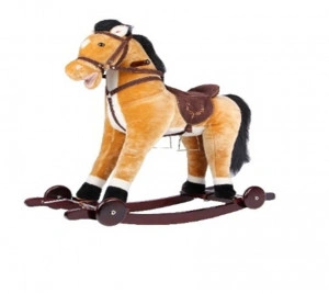 Calut balansoar din plus cu melodii NOVOKIDS ™ Rocking Horse XXL, Cu roti, Platforma detasabila, Functie trotineta fara pedale, Dimensiuni 85x37x77 cm, Max 50 kg, Crem cu Alb