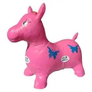 Calut de sarit gonflabil NOVOKIDS™ Jumping Donkey, Cu sunete si lumini, Dimensiuni 55X50X25 cm, Pentru interior si exterior, Max 50 kg, Roz