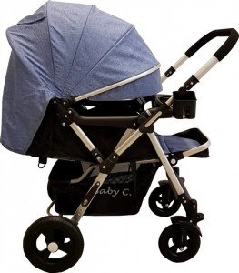 Carucior nou nascuti 2 in 1 BABY CARE™ PRO 511,Cadru aluminiu, Maner reversibil, Spatar reglabil in 5 trepte, Amortizoare, Frana picior,Pliabil , Albastru Jeans
