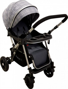 Carucior-nou-nascuti-2-in-1-BABY-CARE-PRO-511-Cadru-aluminiu-Maner-reversibil-Spatar-reglabil-in-5-trepte-Amortizoare-Frana-picior-Pliabil-Gri-jeans-cu-Carouri_2