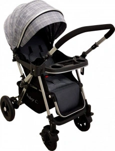 Carucior-nou-nascuti-2-in-1-BABY-CARE-PRO-511-Cadru-aluminiu-Maner-reversibil-Spatar-reglabil-in-5-trepte-Amortizoare-Frana-picior-Pliabil-Gri-jeans-cu-Carouri_2