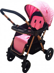 Carucior-nou-nascuti-2-in-1-BABY-CARE-PRO-511-Cadru-aluminiu-Maner-reversibil-Spatar-reglabil-in-5-trepte-Amortizoare-Frana-picior-Pliabil-Roz_4