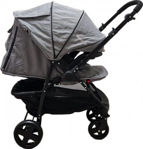 Carucior nou nascuti 2 in 1 BABY CARE™ PRO SK10, Maner reversibil, Spatar reglabil in 3 trepte, Frana picior,Pliabil , Gri Jeans