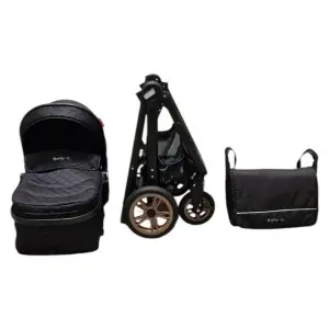 set complet carucior Baby Care X2S negru cu landou, cadru pliat si geanta accesorii