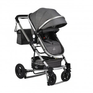 Carucior nou nascuti 2 in 1 NOVOKIDS™ GIGI PRO , Cu geanta bebe inclusa, Roti din cauciuc plin AVE, Cadru aluminiu Silver, Maner reversibil, Spatar reglabil in 3 trepte, Amortizoare, Frana picior,Pliabil , Gri