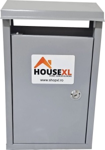 Cutie postala metalica cu 2 chei HouseXL® MailBox, Pentru interior si exterior, Dimensiune 37X22X10 cm, Vopsita in camp electrostatic, Tabla groasa, Model dreptunghiular, Gri deschis