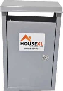Cutie postala metalica cu 2 chei HouseXL® MailBox, Pentru interior si exterior, Dimensiune 37X22X10 cm, Vopsita in camp electrostatic, Tabla groasa, Model dreptunghiular, Gri deschis