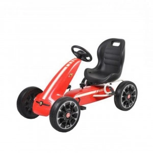 Kart cu pedale pentru copii NOVOKIDS® Chrysler Kart PRO, Roti din cauciuc EVA, 5-8 ani , Carena, Structura metalica, Frana de mana, Functie FreeWheel, Mers cu spatele, Rosu cu Negru