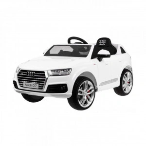 Masinuta Electrica cu acumulator pentru copii NOVOKIDS™ AUDI Q7, Roti din Cauciuc EVA, Max 30 kg , Usi cu deschidere , Baterie12V, 2 Viteze, Lungime 121 cm, 2 motoare 390 W, Alb