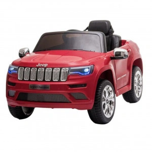Masinuta Electrica cu acumulator pentru copii NOVOKIDS™ Jeep Grand Cherokee, Roti din Cauciuc EVA, Max 30 kg ,Usi cu deschidere ,Baterie12V ,2 Viteze ,Lungime 114 cm, 2 motoare 390 W, Rosu