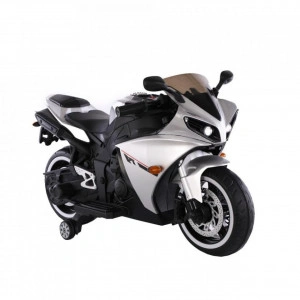 Motocicleta Electrica cu Acumulator Pentru Copii NOVOKIDS™ Aspen Premium Motor, 3-6 ani, max 30 kg, Cu Melodii si Lumini Frontale, MP3 , Roti ajutatoare, Alb