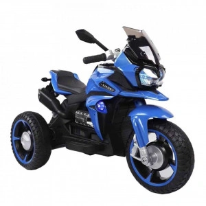 Motocicleta Electrica cu Acumulator Pentru Copii NOVOKIDS™ Ontario Motor, 3-8 ani, max 30 kg, Cu USB, Sunete si Lumini LED, Pornire cu cheie, 3 Roti, Mers cu spatele, Albastru