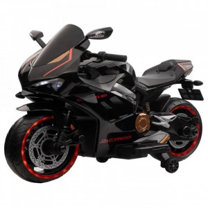 Motocicleta Electrica cu Acumulator Pentru Copii NOVOKIDS™ Super Rider GP ,12V ,3-7 ani ,Max 30 kg , Cu Sunete si Lumini LED ,USB si Bluetooth ,Roti ajutatoare ,Negru