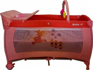Patut pliant transformabil in tarc copii Baby Care™ NEST, 60X120 cm, 2 Niveluri, Masa infasat, Jucarie Carusel cu jucarii din plus, Fermoar acces lateral, Portocaliu